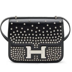 Limited Edition Black Box Calf Studded Mini Constance 18 III Sac Miroir Clouté Palladium Hardware, 2023