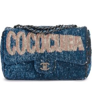 Limited Edition Blue Sequin Coco Cuba Medium Flap Bag Ruthenium Hardware, 2016-17