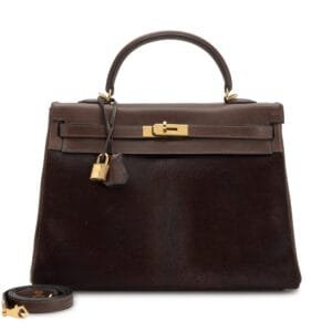 Limited Edition Ebene Evercalf and Pony Hair Troika Retourne Kelly 35 Gold Hardware, 2007