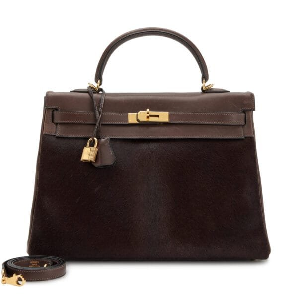 Limited Edition Ebene Evercalf and Pony Hair Troika Retourne Kelly 35 Gold Hardware, 2007