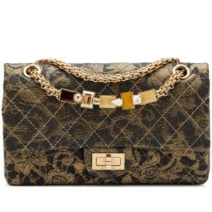 Limited Edition Gold and Black Painted Quilted Buffalo Paris-Moscow 225 Reissue 2.55 Double Jeweled Chain Flap Bag Antique Gold Hardware, 2009