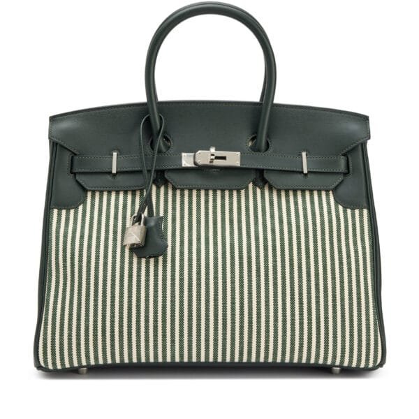 Limited Edition Vert Anglais Swift and Toile Riga Birkin 35 Palladium Hardware, 2016