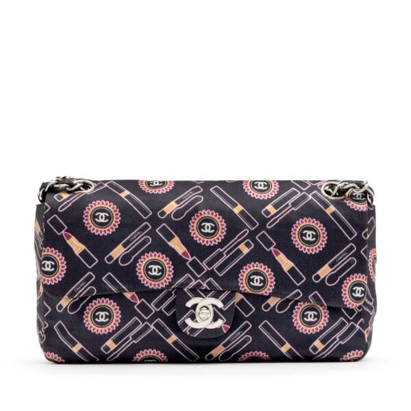 Lipstick Print Satin Medium Single Flap Bag Silver Hardware, 2004-2005
