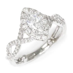 Marquise Diamond Halo Criss-Cross Engagement Ring 18K 0.76ctw