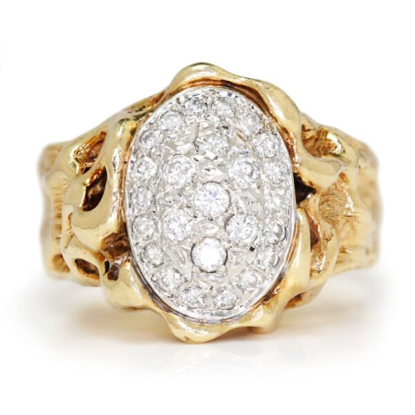 Men's Diamond Nugget Ring 14K Heavy Two-Tone Gold 0.75ctw SZ-14
