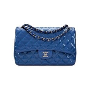 Metallic Blue Quilted Patent Jumbo Classic Double Flap Ruthenium Hardware, 2012-2013