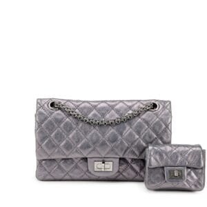 Metallic Dark Silver Quilted Calfskin 2.55 Small Reissue 225 Double Flap Ruthenium Hardware, 2008-2009