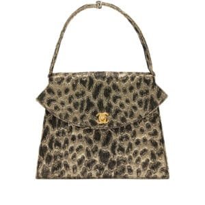 Metallic Gold and Black Jacquard Brocade Flap Top Handle Bag Gold Hardware, 1980s