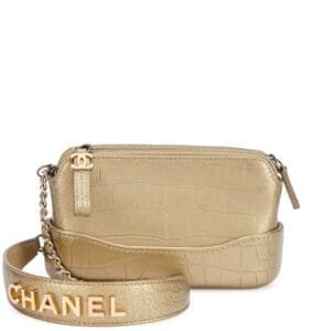 Metallic Gold Crocodile Embossed Calfskin Small Gabrielle Clutch With Chain Aged Gold and Ruthenium Hardware, 2019