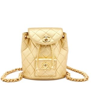 Metallic Gold Quilted Lambskin Mini Duma Timeless CC Backpack Gold Hardware, 1991-1994