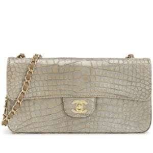 Metallic Silver and Taupe Alligator East West Classic Flap Bag Aged Gold Hardware, 2008