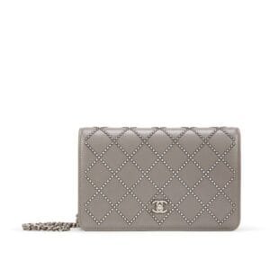 Metallic Silver Lambskin Strass Wallet on Chain Silver Hardware, 2020