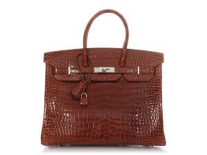 Miel Shiny Porosus Crocodile Birkin 35 Palladium Hardware, 2007