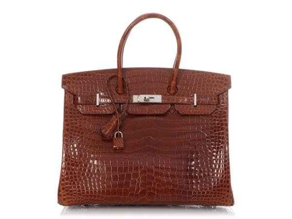 Miel Shiny Porosus Crocodile Birkin 35 Palladium Hardware, 2007