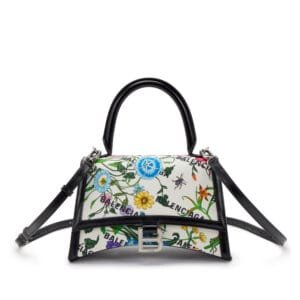 Multicolor Blooms Canvas and Leather Hacker Small Hour Glass Bag Silver Hardware, 2021
