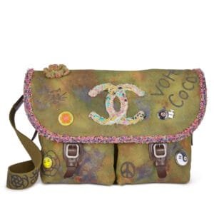 Multicolor Graffiti Tweed and Khaki Toile On The Pavement Large Messenger Bag Ruthenium Hardware, 2015