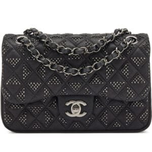 Multicolor Iridescent Crystal Strass and Black Quilted Goatskin Mini Classic Single Flap Ruthenium Hardware, 2015-2016