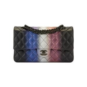 Multicolor Iridescent Quilted Calfskin Medium Classic Double Flap Bag Black Hardware, 2021