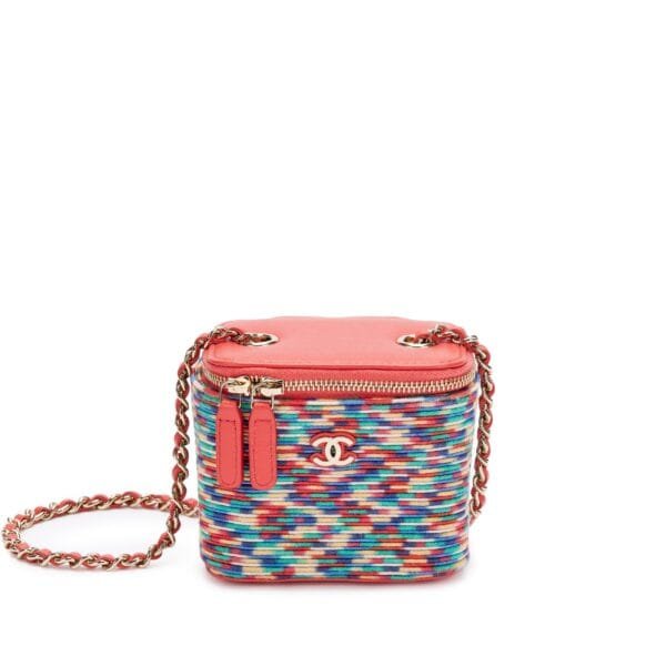 Multicolor Thread and Lambskin Micro Vanity Case Gold Hardware, 2021