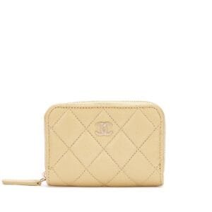 Mustard Yellow Quilted Caviar Card Holder Pale Gold Hardware