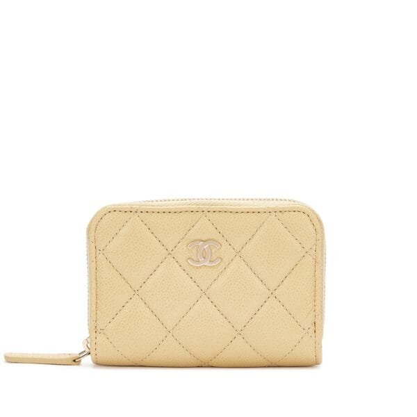 Mustard Yellow Quilted Caviar Card Holder Pale Gold Hardware
