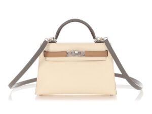 Nata, Gris Meyer, and Chai Epsom Tri-color Sellier Mini Kelly 20 II Palladium Hardware, 2021
