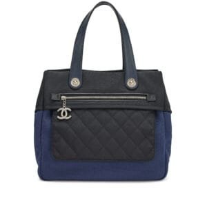 Navy Blue and Black Quilted Rue Cambon Shopping Tote Silver Hardware, 2013-2014