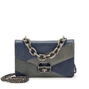 Navy Blue and Grey Lizard Paris-Rome Gabrielle Flap Bag Ruthenium Hardware, 2016