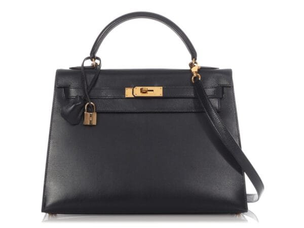 Navy Blue Box Calf Kelly 32 Gold Hardware, 1994