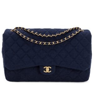 Navy Blue Quilted Jersey XL Maxi Single Flap Bag Gold Hardware, 2023