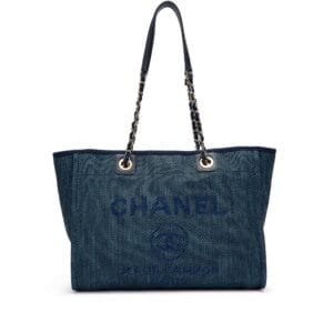 Navy Canvas Small Deauville Tote Pale Gold Hardware, 2020
