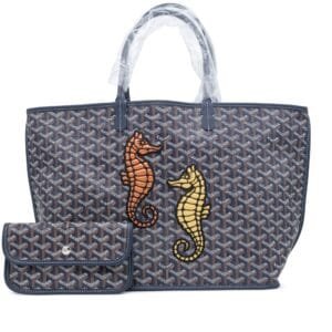 Navy Goyardine Canvas and Chevroches Calfskin Seahorse Embroidery Anjou PM Tote, 2024