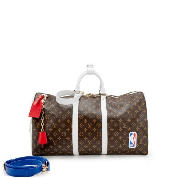 NBA Brown and White Monogram Canvas Keepall Bandouliere 55 Gold Hardware, 2020