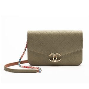 Olive Quilted Caviar Thread Around Chain Flap Bag Gold Hardware, 2017