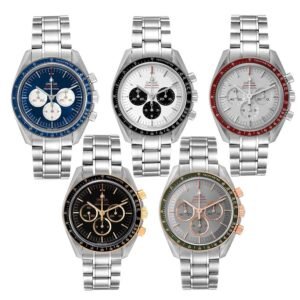 Omega — Limited Edition Set of Five Omega Speedmaster Watches — Tokyo Olympics 2020 (Reference 522.20.42.30.06.001). Stainless steel manual wind wristwatches with chronographs....