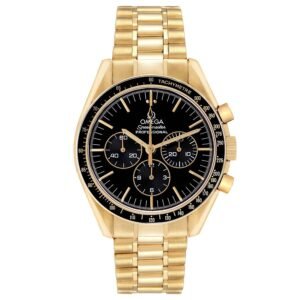 Omega Speedmaster Moonwatch Jubilee 27 (Reference 3191.50). A yellow gold manual wristwatch with chronograph. 1992