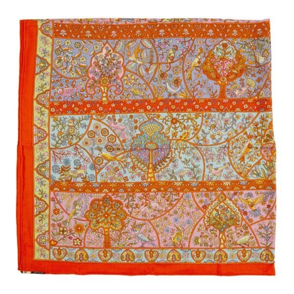Orange and Blue Au Pays des Oiseaux Fleurs Cashmere and Silk Shawl 140