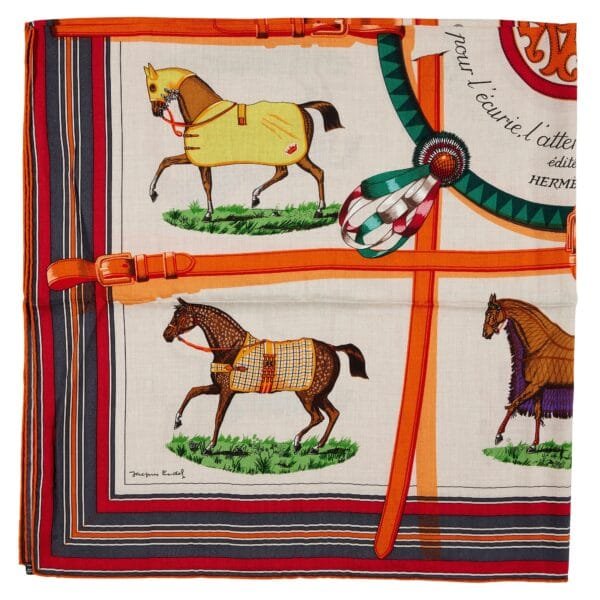 Orange and Ecru Pour L'Écurie L'Attente et la Prèsentation Cashmere and Silk Shawl, 140