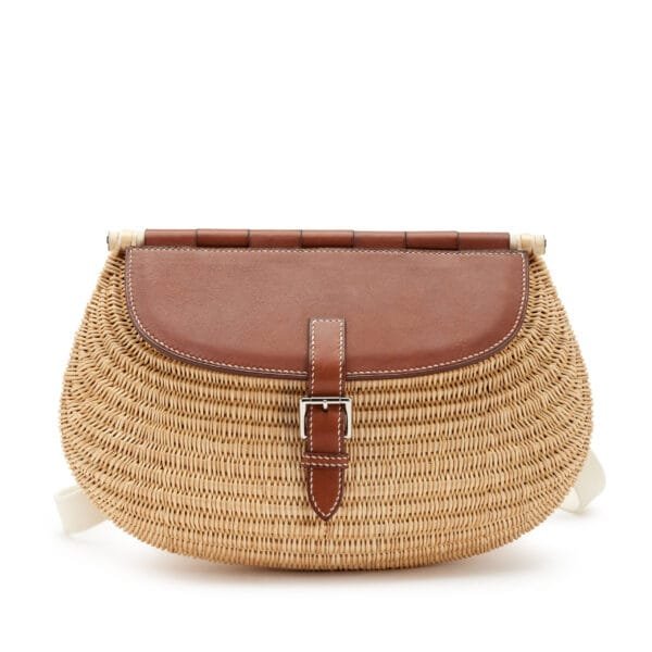 Osier Wicker and Fauve Barenia Picnic Fishing Bag Palladium Hardware, 2019