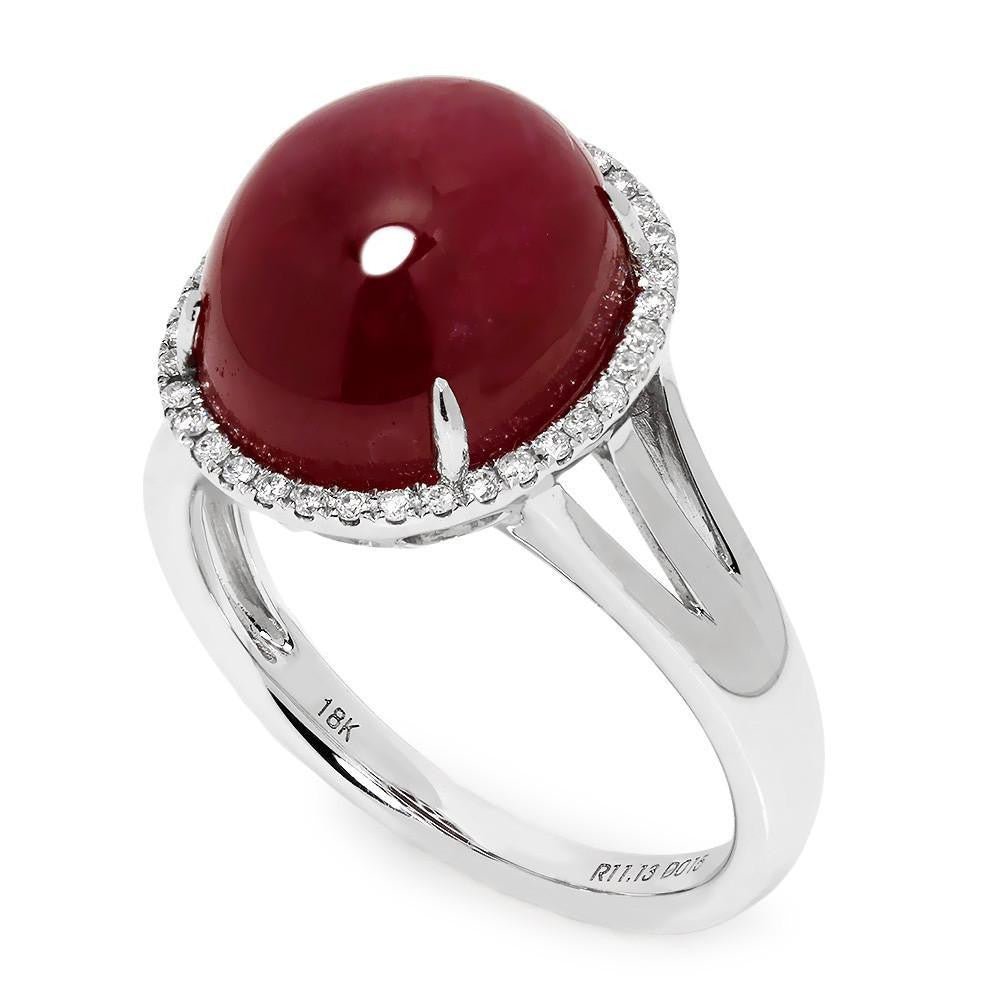 Oval Cabochon Ruby Halo Ring with Diamonds 18K 11.28ctw