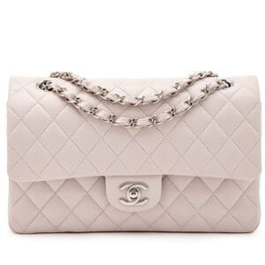 Pale Pink Quilted Lambskin Medium Double Flap Bag Silver Hardware, 2022-2023