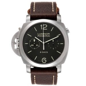 Panerai Luminor Monopulsante Left Handed (Reference PAM00345). A titanium manual wind wristwatch with chronograph and 8 day power reserve. 2012