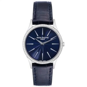 Patek Philippe Calatrava (Reference 4897G-001). A white gold diamond-set manual wind wristwatch. 2014