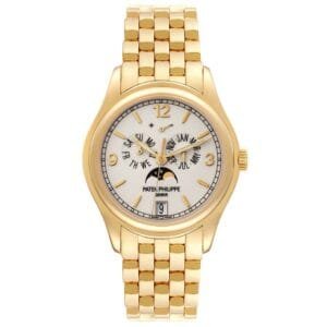 Patek Philippe Complications (Reference 5146/1J-010). A yellow gold automatic wristwatch with day, date, month, moonphase, power reserve indicator and annual calendar. 2009