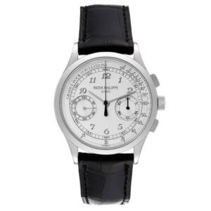 Patek Philippe Complications (Reference 5170G-001). A white gold manual wind wristwatch with chronograph.