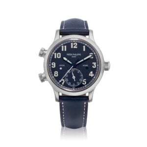 Patek Philippe Pilot Travel Time (Reference 7234). A white gold dual time zone wristwatch with date and day and night indication, Circa 2021