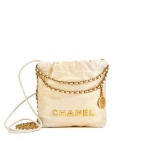 Pearl White Quilted Calfskin Mini 22 Bag Gold Hardware