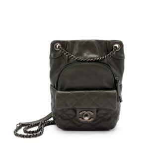 Pewter Metallic Quilted Calfskin Drawstring Mini Backpack Ruthenium Hardware, 2015-2016