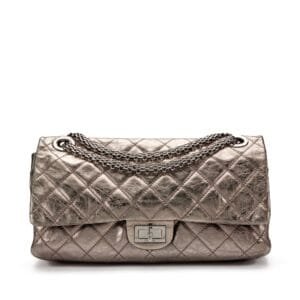 Pewter Quilted Aged Calfskin 2.55 Reissue 228 Double Flap Ruthenium Hardware, 2008-2009