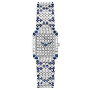 Piaget Protocole Exceptional (Reference 83541), a white gold diamond- and sapphire-set quartz wristwatch.